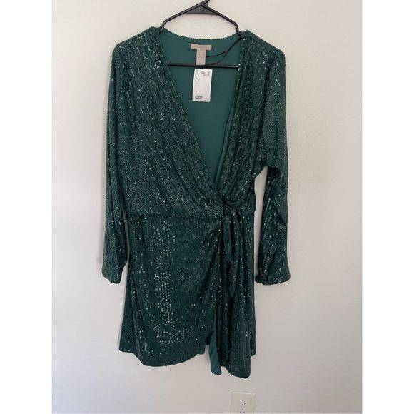 H&M | Dresses | Hm Green Sequin Dress Size Large Nwt | Poshmark